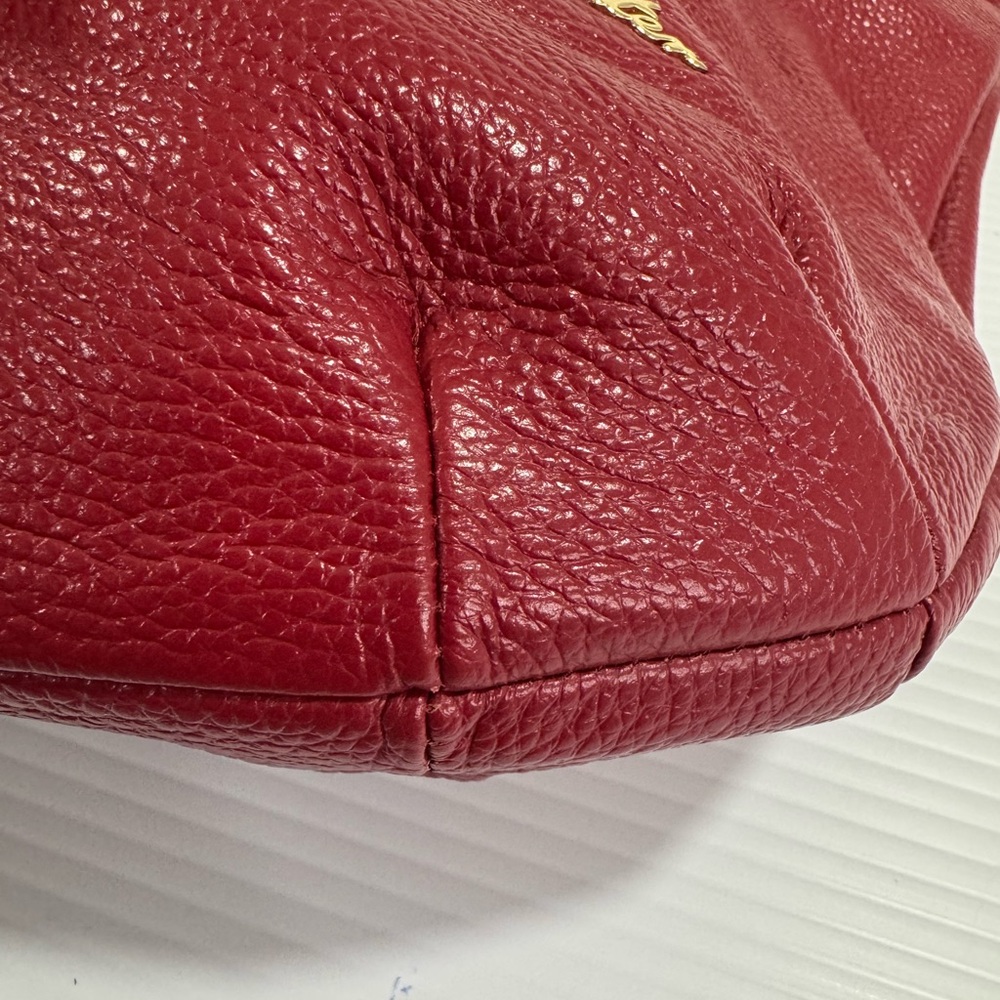 Bostanten Red  Leather 7 Pocket Shoulder Bag   12 x 12" x 4" like new - Picture 7 of 12